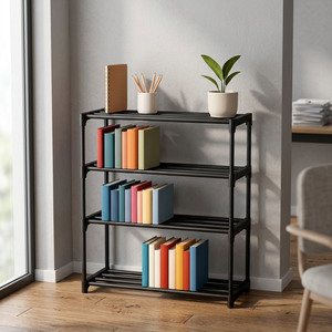 <b>Modern</b> Metal 4-Tier Bookcase Freestanding Space Saving <b>Shelf</b> for Home Office - Product Image 1
