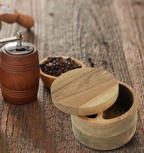 Contenitore in Legno <span class=keywords><strong>di</strong></span> Acacia per <span class=keywords><strong>Sale</strong></span>, Spezie o Condimenti, Scatola Rotonda per Conservazione - Product Image 5