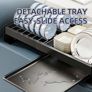 Organisateur de placard de cuisine extensible robuste avec tiroir <span class=keywords><strong>coulissant</strong></span> et <span class=keywords><strong>plateau</strong></span> anti-gouttes à glissement fluide - Product Image 3