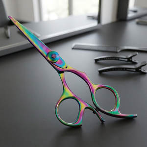Ciseaux de coiffure professionnels Rainbow en acier inoxydable à pointe fine pour droitiers, manche moyen - Product Image 2