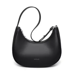 Custom logo women half moon boho handbag over the shoulder bag waterproof single thick strap saddle leather bag luxury