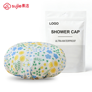 Sujie – Nouveau <span class=keywords><strong>bonnet</strong></span> <span class=keywords><strong>de</strong></span> douche élégant à motif floral bleu, en tissu PE durable et imperméable, confortable à porter pour les femmes, idéal pour le <span class=keywords><strong>bain</strong></span>, B2B OEM - Product Image 1