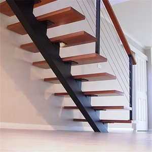 Escalier droit moderne en bois massif stratifié intelligent, écologique, avec structure en acier, conforme aux normes de construction USA et Canada - Product Image 1