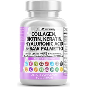 Píldoras de colágeno de etiqueta privada 1000mg biotina 10000mcg queratina Saw Palmetto ácido hialurónico DHT bloqueador con vitamina E ácido fólico - Product Image 1