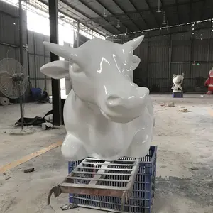 Fiberglas weißer Büffel Kreative Kunst Tiermodell Ochsen statue benutzer definierte Fenster einladende Modell Cartoon dekorative Figur