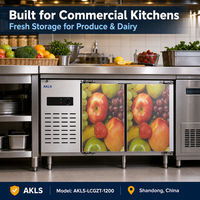 Réfrigérateur de présentation sous comptoir en acier inoxydable commercial à double porte vitrée, 2 ℃ -10 ℃   Pour la production de boissons, cuisine commerciale
