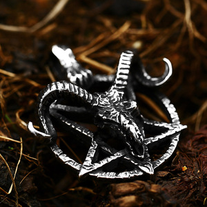 SS8-853P Steel Soldier Stainless Steel <strong>Pentagram</strong> Pan God Skull <strong>Goat</strong> <strong>Head</strong> Pendant Necklace Satanism Occult Metal Vintage Star - Product Image 4