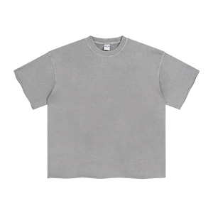 Nuova Moda 2024: Felpa Oversize da Uomo in Cotone Pesante 300gsm, Tinta Unita, Bordo Grezzo, Stile Vintage Nero con Lavaggio Acido - Product Image 2