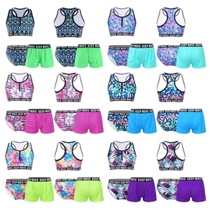 ชุดว่ายน้ำเด็กผู้หญิง 3 ชิ้น แบบ Racerback ซิปหน้า ลายเชฟรอน ลายไทได ลายดอกไม้ ลายพราง กางเกงขาสั้น แห้งเร็ว สำหรับเด็ก แบบสั่งทำ - Product Image 1