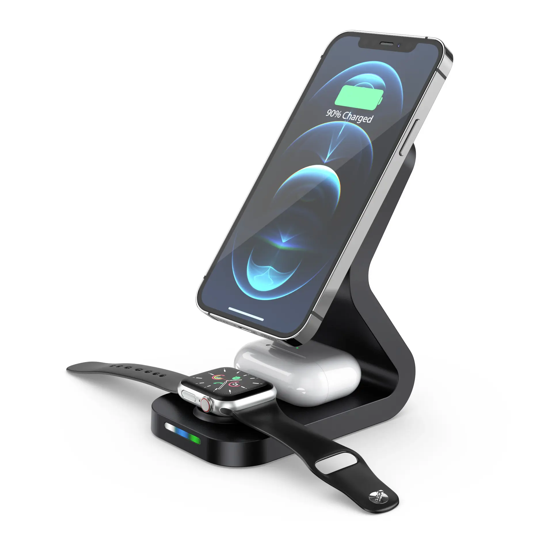 Pengisi Daya Nirkabel 15W 3 In 1, Magnet untuk iPhone 12 11 8 XR Station Dock untuk Apple Watch SE 6 5/Pengisi Daya Airpods