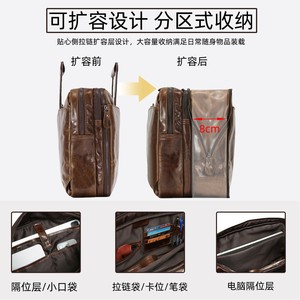 กระเป๋าเป้สะพายหลังหนังเคลือบน้ำมันดูเจียงความจุขนาดใหญ่ขยายได้กระเป๋าเดินทางเพื่อธุรกิจผู้ชายสันทนาการกลางแจ้งสีทึบ - Product Image 3