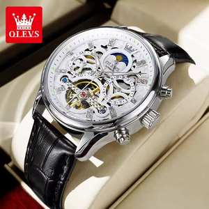 Top Brand OLEVS 6658 Fashion Men's Watch Skeleton Multifunctional Chronograph Mechanical Leather Strap Waterproof Watches 2025 - Product Image 1