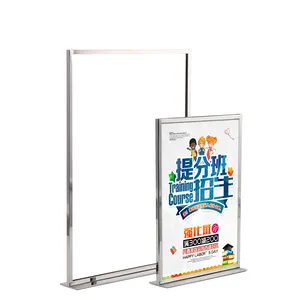 Tavolo ristorante pubblicità in acciaio inox A4 dimensioni Stand Display a forma di T acrilico verticale segno di carta Banner Stand