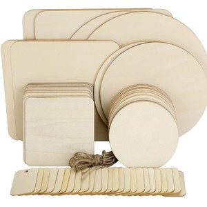 <b>Wood</b> Craft Boards Round Square Poplar <b>Thin</b> <b>Sheets</b> For DIY Handmade Projects Engraving Painting Tags Set - Product Image 1
