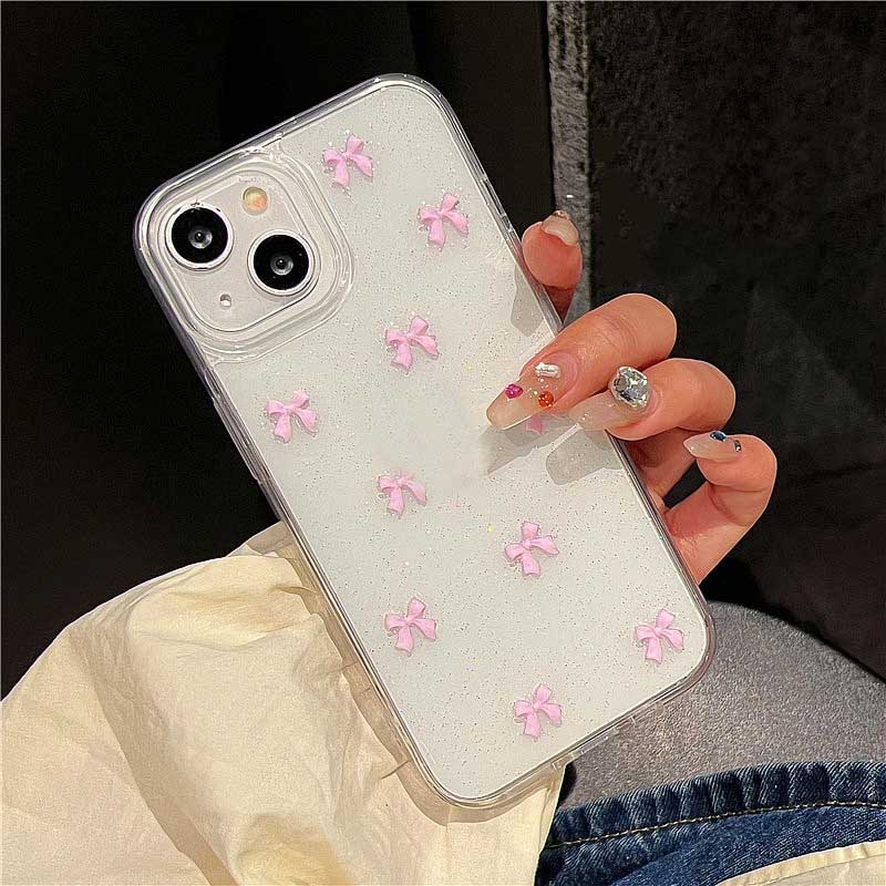 Korea Cute Pink Bow Tie Glitter Epoxy Clear Phone Case Korea Cute Pink Bow Tie Glitter Epoxy Clear Phone Case