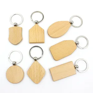 Wholesale Blank Wooden Keyrings Cheap Wood Printed Engraved Custom Logo Keychain For Promotional Gift