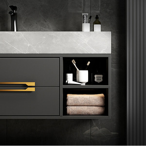 Meuble-lavabo de salle de bain moderne de luxe, finition foncée, portes en panneau mélaminé, peinture lisse, installation murale - Product Image 2
