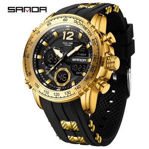 SANDA 6193 Montre à quartz à double affichage pour hommes, mode, affaires, sport, étanche, alarme, montre-bracelet électronique multifonctionnelle - Product Image 1