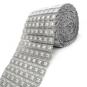 wholesale 10 yards silver pyramid studs pattern trimming ristones mesh diamond wrap roll ruban for wedding accessory