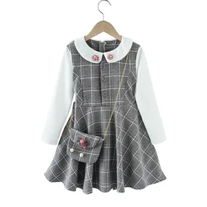2021 Patchwork Children Party Dress With Bag Girl Dress Plaid Pattern Girl Party Dress Teenage Clothes For Girls 6 8 10 12 14