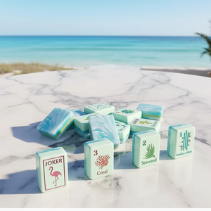 Jeu de tuiles de Mahjong américain 4 joueurs, style Côte Corallienne, en perles <span class=keywords><strong>d</strong></span>'eau acryliques, écologique, résistant à l'eau, pliable, moderne - Product Image 4