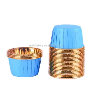 Wegwerp Metallic Blauw Goud Champagon Gerold Velg Aluminiumfolie Cupcake Cups