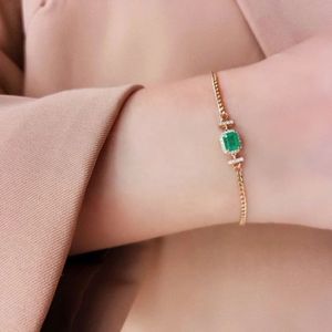 Xinfly - Pulsera de Oro de 18 Quilates con Diamantes Naturales y Esmeraldas Naturales de 0.45 Quilates, Estilo Clásico para Mujer, Cadena Cubana de Oro Puro Au750 - Product Image 5