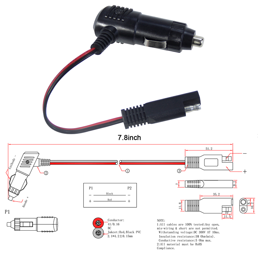 Allume-cigare de voiture avec prise de batterie, fusible 3A, 12V 24V,  connecteur SAE 2 broches, cble d'alimentation pour chargeur d'allume-cigare|  Alibaba.com