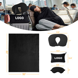 Ensemble couverture de voyage et oreiller 3-en-1 en polaire flanelle ultra douce avec fermeture éclair et gonflable, personnalisable avec logo, pour voiture, <span class=keywords><strong>avion</strong></span>, train - Product Image 4