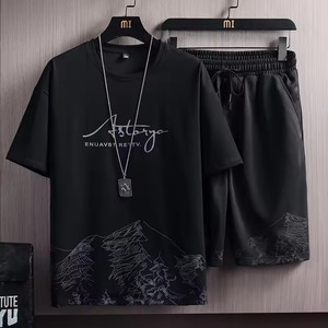Ensemble de sport décontracté d'été pour hommes I-0708 en gros, t-shirt et <span class=keywords><strong>pantalon</strong></span>, 2 pièces, ensemble de chemise et short d'été pour hommes - Product Image 2