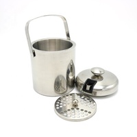 1.3L Double Walled Metal Ice Bucket Wine Cooler Bottle Chiller Champagne Beverage Tub With Ice Tong Lid Strainer Handle