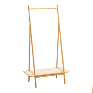 Japanese Style Floor Standing Coat <b>Rack</b> Bamboo Rattan Multifunctional Clothing Organizer Bedroom Use 68x49x170cm - Product Image 5