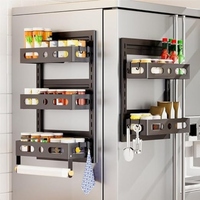 Étagères magnétiques noires à 3 niveaux pour cuisine avec porte-serviettes, organisateur magnétique pour réfrigérateur, support à épices pour réfrigérateur