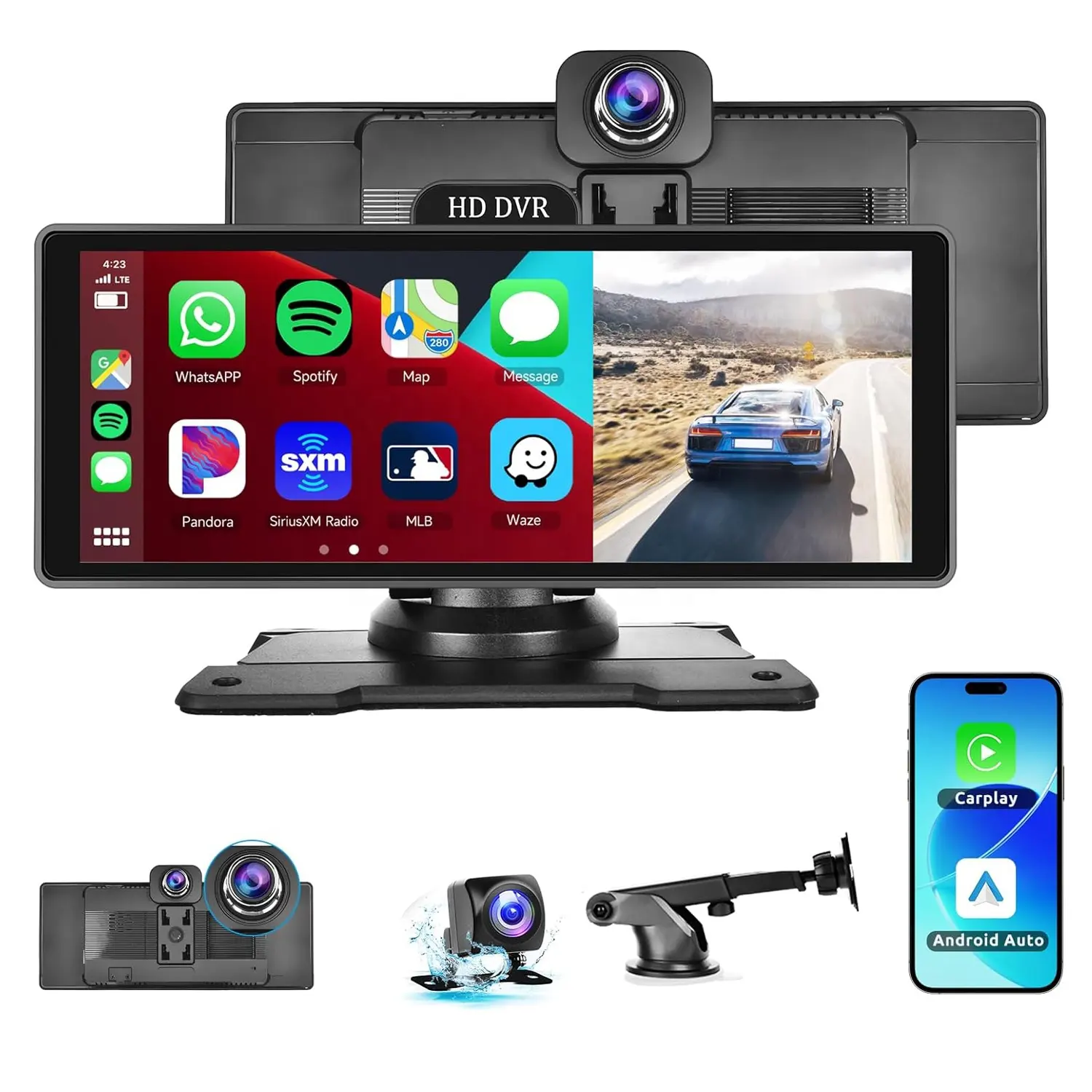 Woolkom 10.26 'ips Wireless CarPlay Dash cam Android Auto Mirror Link multimediale Touch screen Smart Monitor Auto elettronica