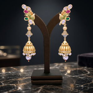 Elegant AD Matte <b>Gold</b> Plated Fashion <b>Earrings</b> Traditional AD <b>Earrings</b> Luxury Long <b>Earrings</b> AD Matte <b>Gold</b> Plated <b>Dangle</b> <b>Earrings</b> - Product Image 1