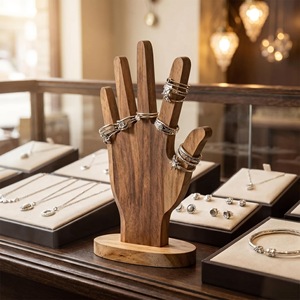 Wooden Palm Shaped Jewelry Display Rack For <b>Rings</b> Bracelets <b>Necklaces</b> Solid Wood Stand 10x1x18cm Versatile Style - Product Image 1