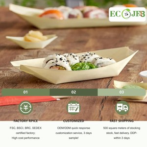 Plateau de bateau jetable <span class=keywords><strong>en</strong></span> placage de <span class=keywords><strong>bois</strong></span> naturel personnalisé pour les sushis, les amuse-gueules, les apéritifs, les aliments <span class=keywords><strong>à</strong></span> emporter, vaisselle de restauration écologique et compostable - Product Image 5