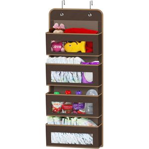 Organizador de Almacenamiento para Colgar en la Puerta con 4 Bolsillos, Tela Marrón, Organizador Colgante para Armario de Productos para Bebés - Product Image 1