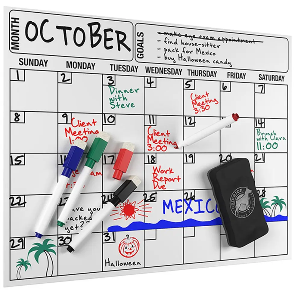 Hoja de refrigerador calendario mensual pegatina magnética borrado en seco planificador mensual tablero personalizar impresión