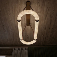 Lustre moderne rond en albâtre avec anneau et sangle en cuir, suspension décorative pour salle à manger, restaurant, hall d'hôtel et projets de décoration