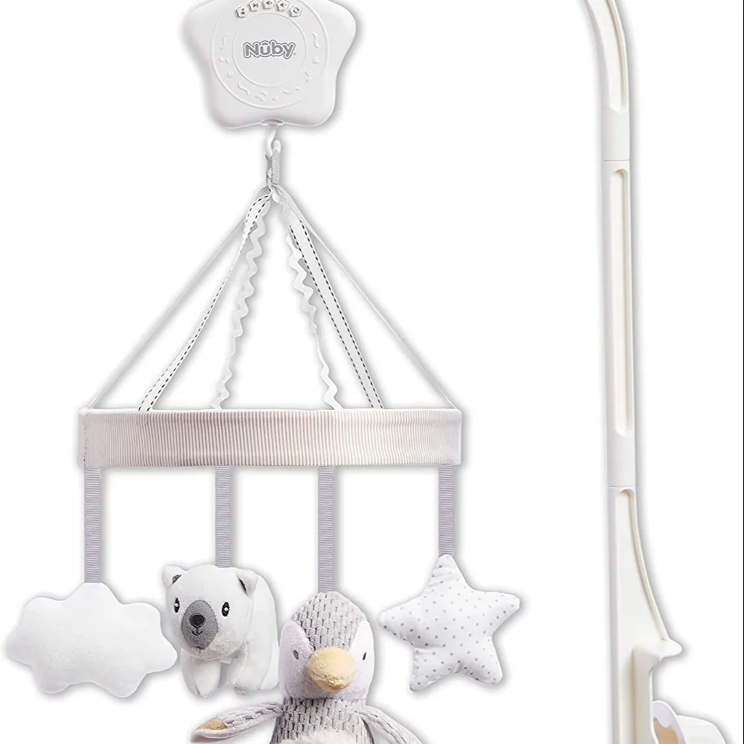HOT selling Musical crib Mobile for Babies with Adjustable Arm to Fit All crib. Cute Plush White and Grey Characters