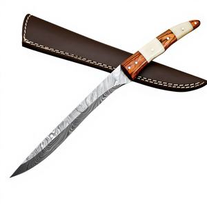 Cuchillo de Filetear para Pesca Jexmoo, Hecho a Mano y Personalizado, de 10 Pulgadas, 3.0 mm de Grosor, Hoja de Acero de Damasco, Funda de Cuero, Regalo - Product Image 1