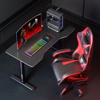 Bureau de jeu de 160cm avec tapis de souris gratuit Bureau d'ordinateur de course en forme de T Station de travail de jeu E-Sport avec surface en fibre de carbone Noir