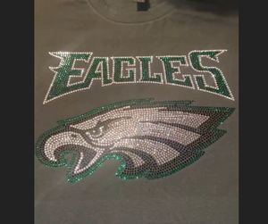 Transferencias Termoadhesivas <span class=keywords><strong>de</strong></span> los Philadelphia Eagles, Logotipo <span class=keywords><strong>de</strong></span> Equipos <span class=keywords><strong>de</strong></span> Fútbol Americano con Cristales <span class=keywords><strong>de</strong></span> Estrás, Transferencia para Camisetas, Personalizable - Product Image 1