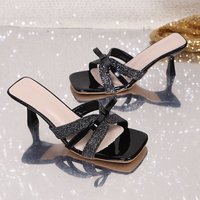 F3059-3 Nouvelles sandales à bout ouvert avec nœud français pour talons hauts, polyvalentes, grandes tailles, à bout pointu, talons fins, brillantes et sexy pour femmes