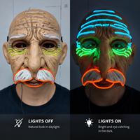 Masque réaliste de vieil homme à LED avec effet lumineux néon, masque de costume d'horreur pour Halloween, masque de cosplay cyberpunk pour adultes