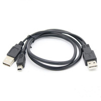D1097 Double USB 2.0/20 Type a vers Mini B USB Câble haute vitesse en forme de Y Compatible avec les disques durs externes