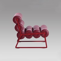 Fauteuil de détente moderne et minimaliste en forme de pétale avec revêtement en cuir microfibre et base en bois de frêne massif