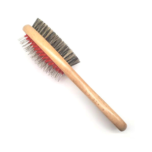 Herramientas de belleza para mascotas, cepillo de aseo de doble cara con mango de madera, con púas de madera con cabeza de bola y cerdas. - Product Image 1