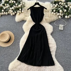 فستان صيفي أنيق بتصميم عتيق متوسط الطول ذو لون موحد مع طيات، فستان نسائي مثير محبوك غير متماثل بشبكة، أنيق ورشيق بأسلوب خيالي على الطراز الكوري البوهيمي العصري - Product Image 2